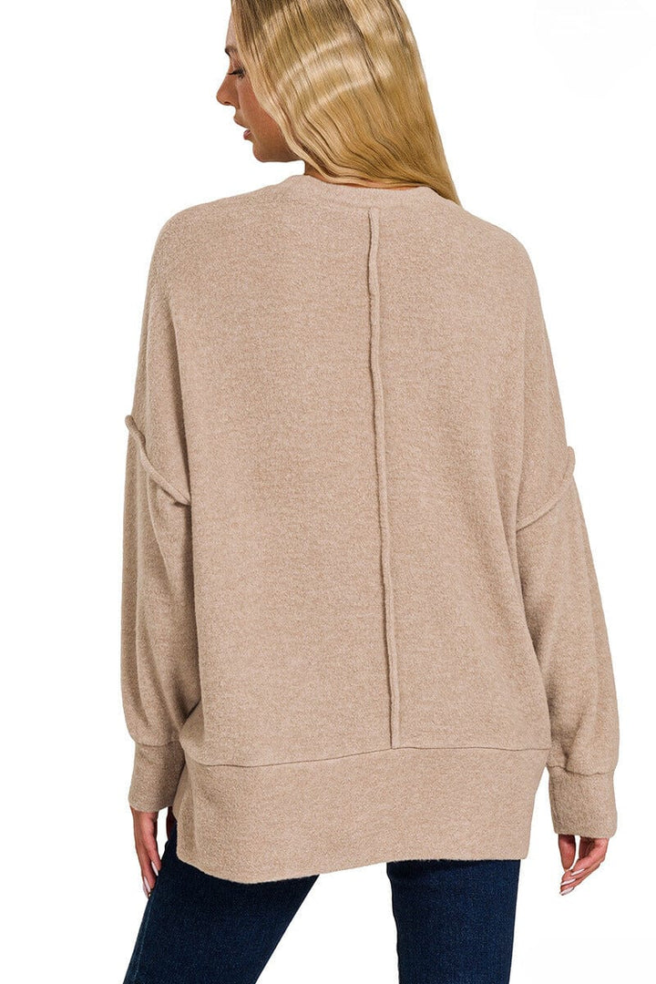 Zenana Brushed Melange Drop Shoulder Oversized Sweater