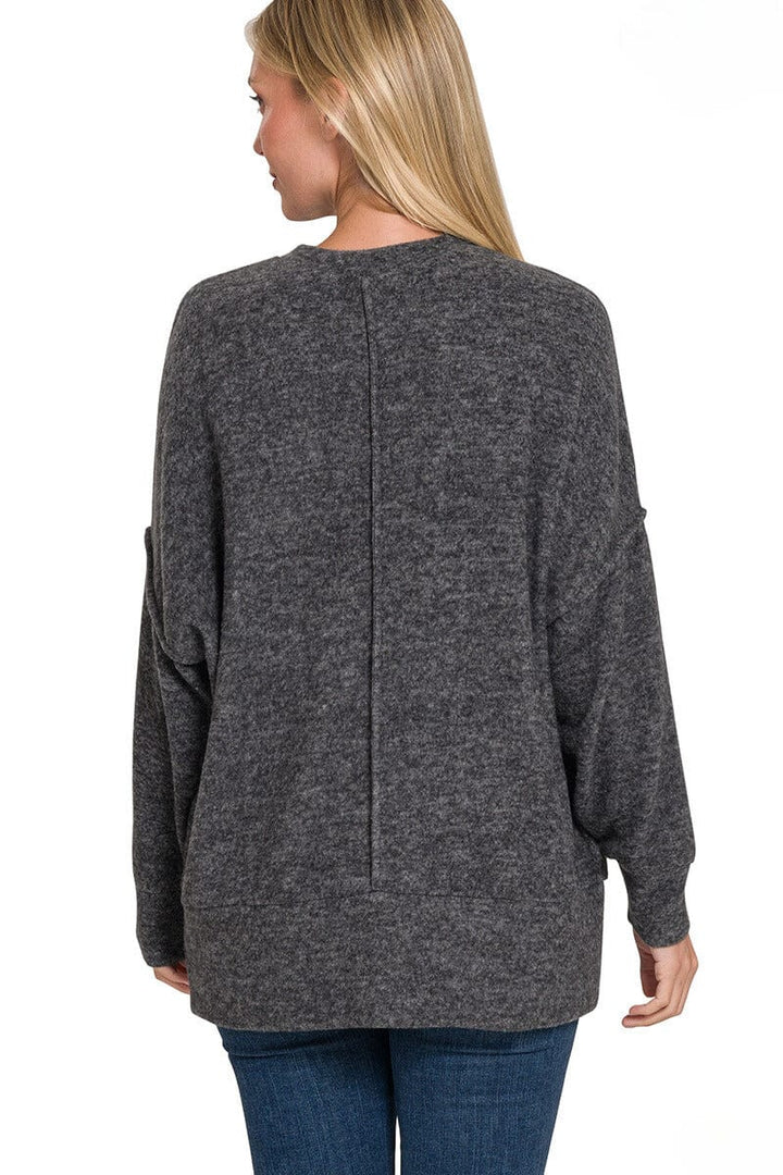 Zenana Brushed Melange Drop Shoulder Oversized Sweater