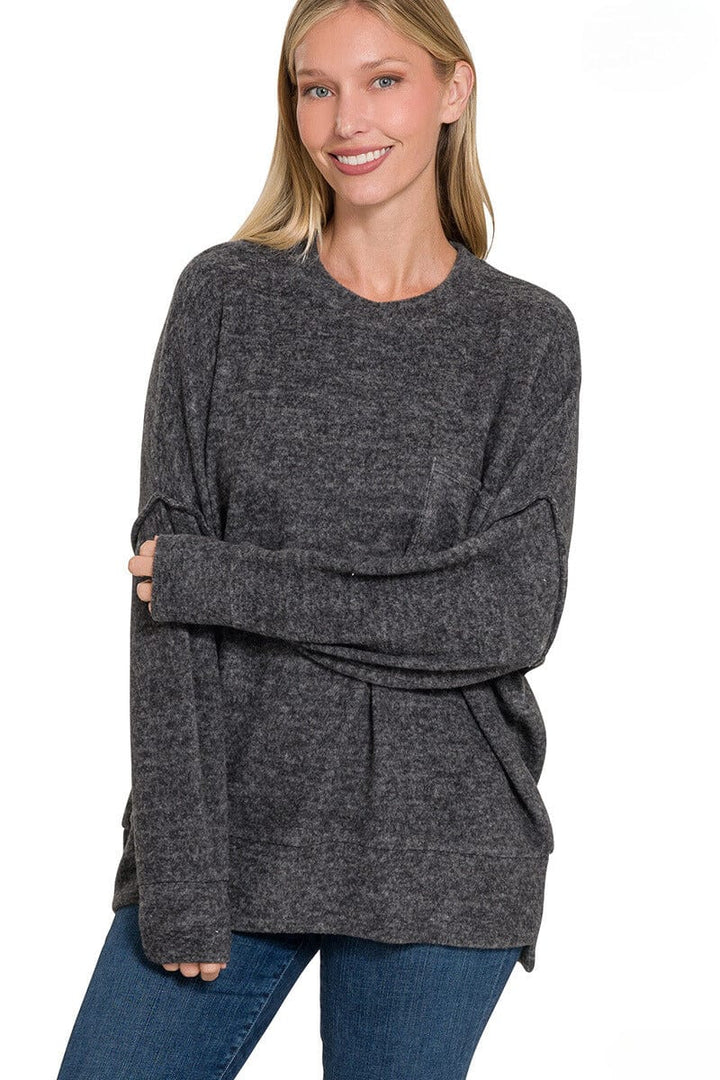 Zenana Brushed Melange Drop Shoulder Oversized Sweater