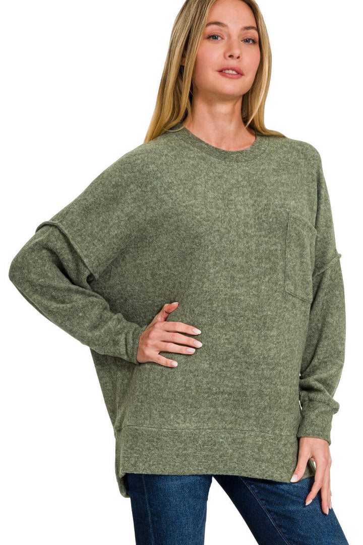 Zenana Brushed Melange Drop Shoulder Oversized Sweater