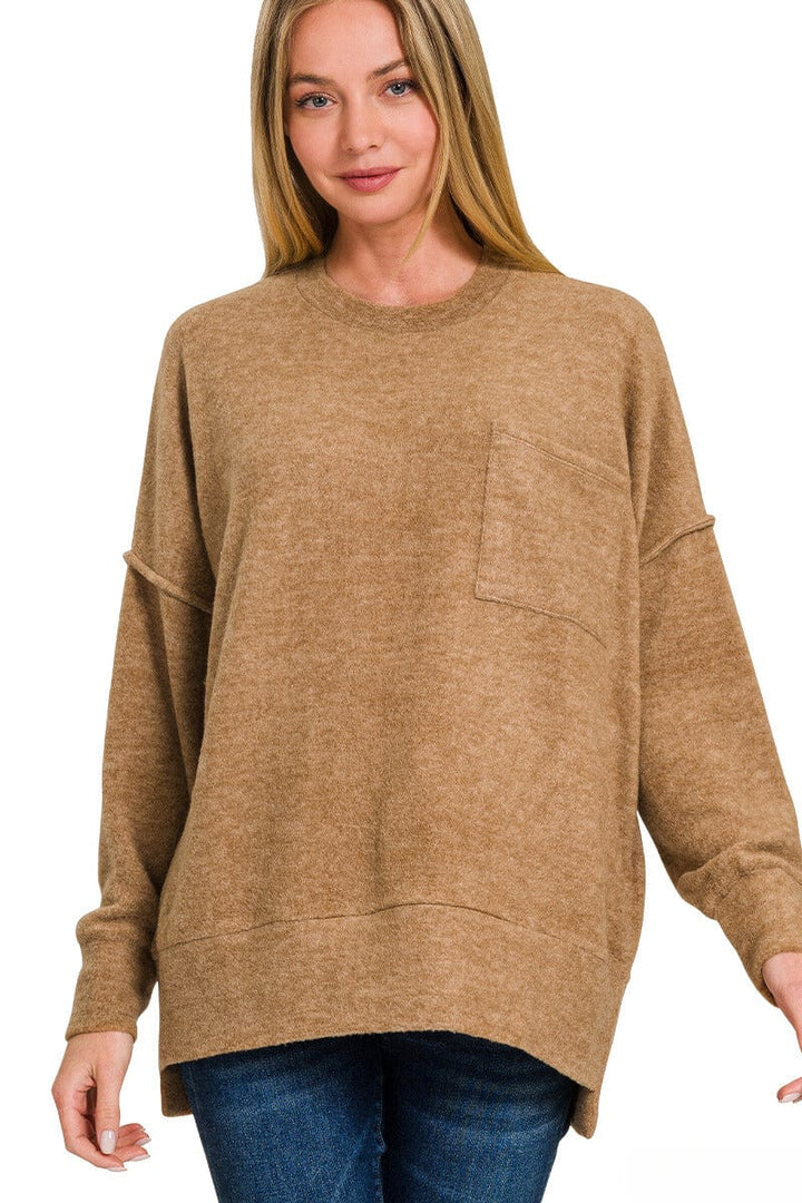 Zenana Brushed Melange Drop Shoulder Oversized Sweater