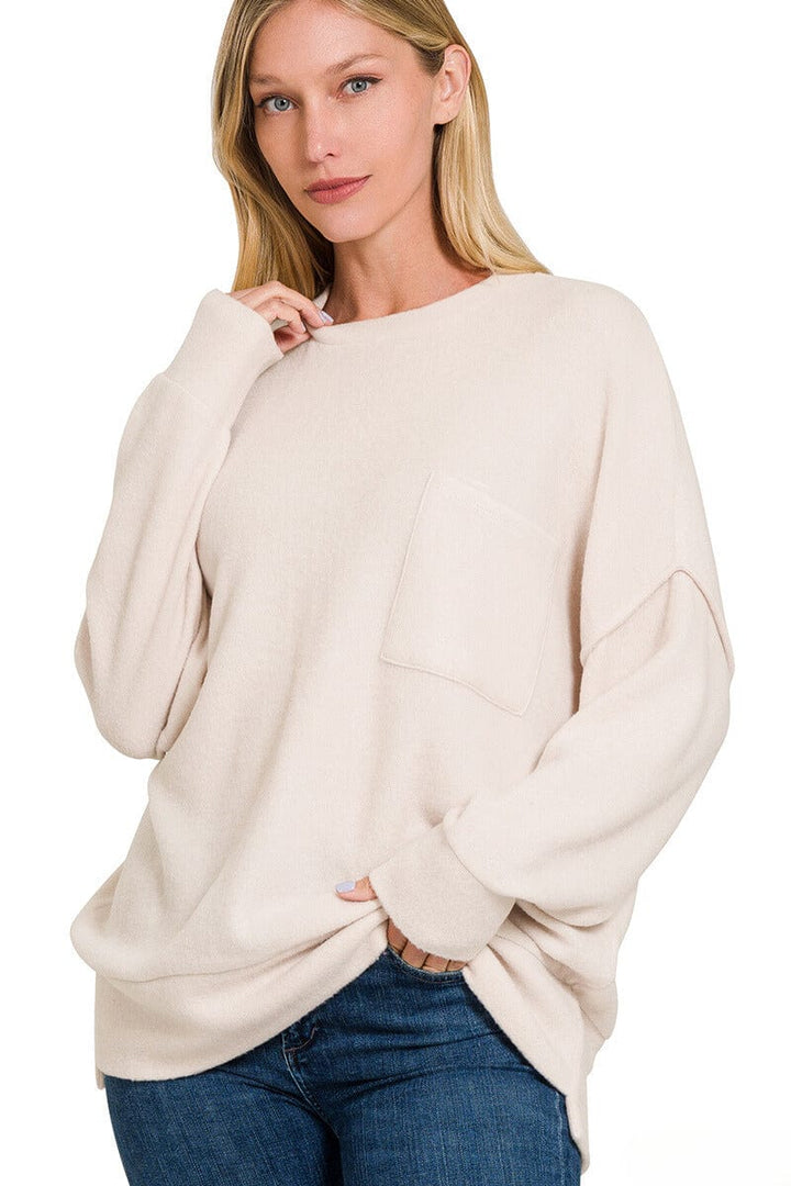 Zenana Brushed Melange Drop Shoulder Oversized Sweater