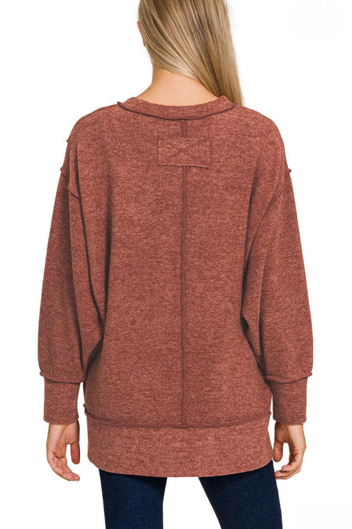 Zenana Brushed Melange Hacci Oversized Sweater with Exposed Seam Details