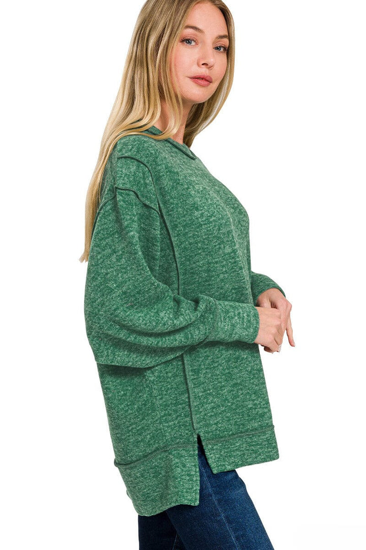 Zenana Brushed Melange Hacci Oversized Sweater with Exposed Seam Details