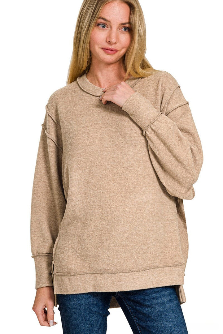 Zenana Brushed Melange Hacci Oversized Sweater with Exposed Seam Details