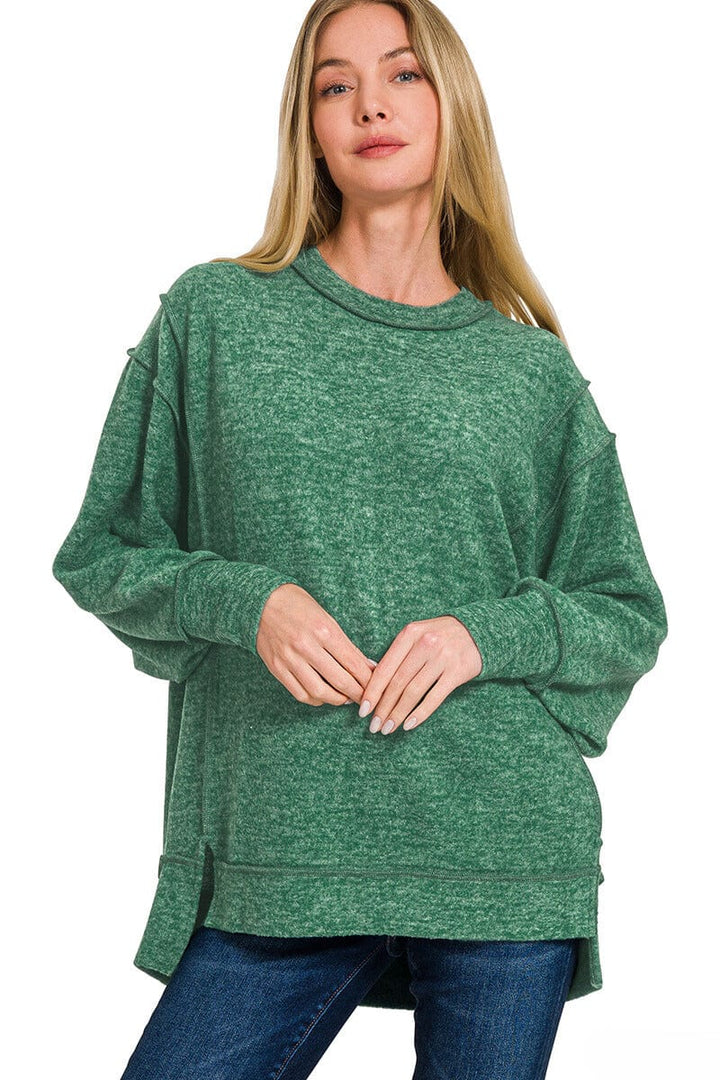 Zenana Brushed Melange Hacci Oversized Sweater with Exposed Seam Details