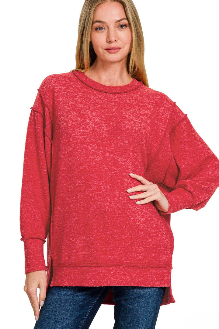 Zenana Brushed Melange Hacci Oversized Sweater with Exposed Seam Details