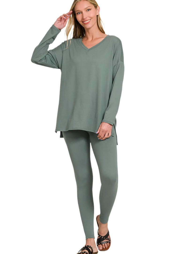 Zenana Brushed Soft Microfiber Long Sleeve Loungewear Set