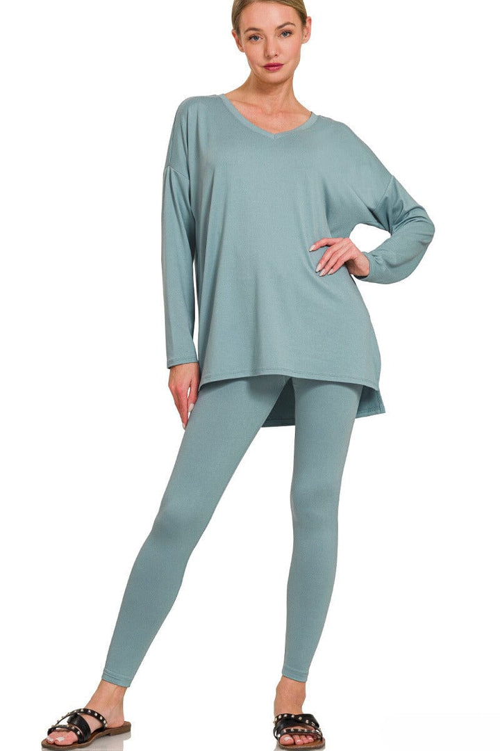 Zenana Brushed Soft Microfiber Long Sleeve Loungewear Set