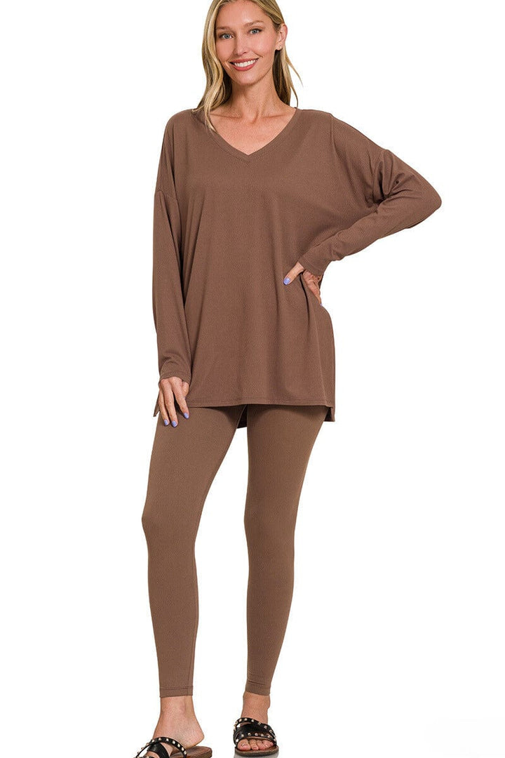 Zenana Brushed Soft Microfiber Long Sleeve Loungewear Set