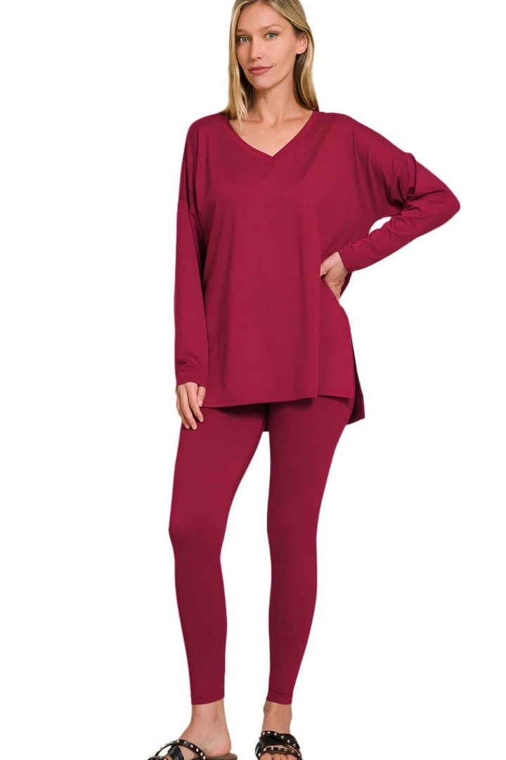 Zenana Brushed Soft Microfiber Long Sleeve Loungewear Set