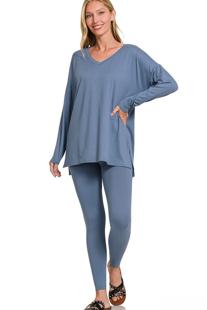 Zenana Brushed Soft Microfiber Long Sleeve Loungewear Set