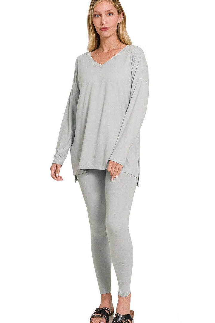 Zenana Brushed Soft Microfiber Long Sleeve Loungewear Set