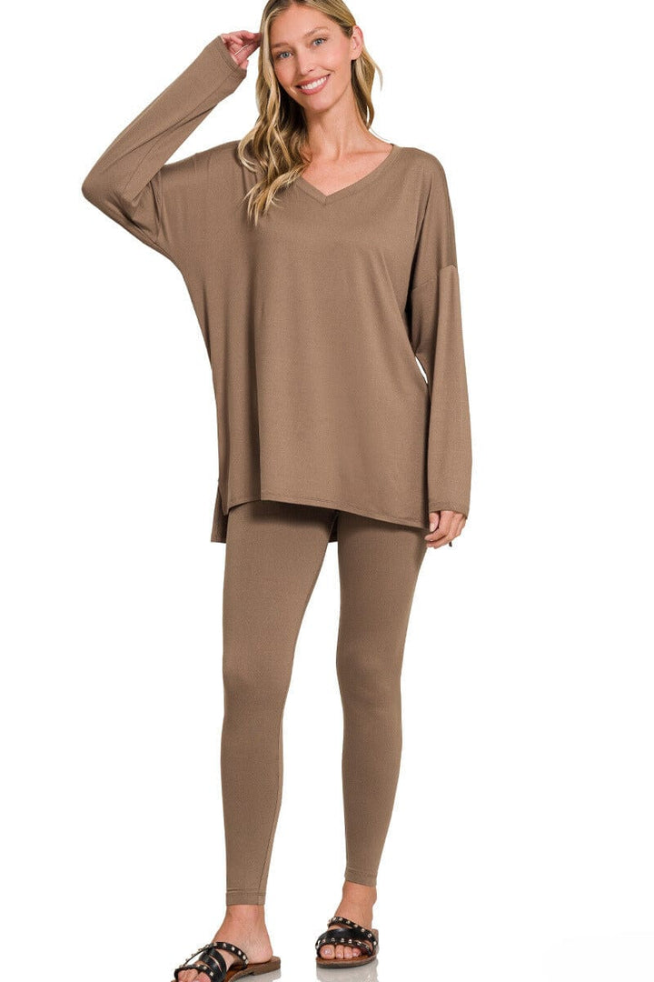 Zenana Brushed Soft Microfiber Long Sleeve Loungewear Set