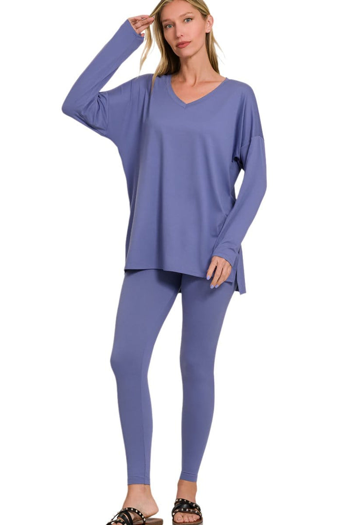 Zenana Brushed Soft Microfiber Long Sleeve Loungewear Set