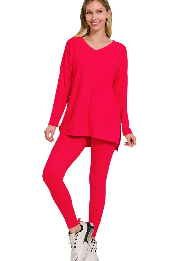 Zenana Brushed Soft Microfiber Long Sleeve Loungewear Set