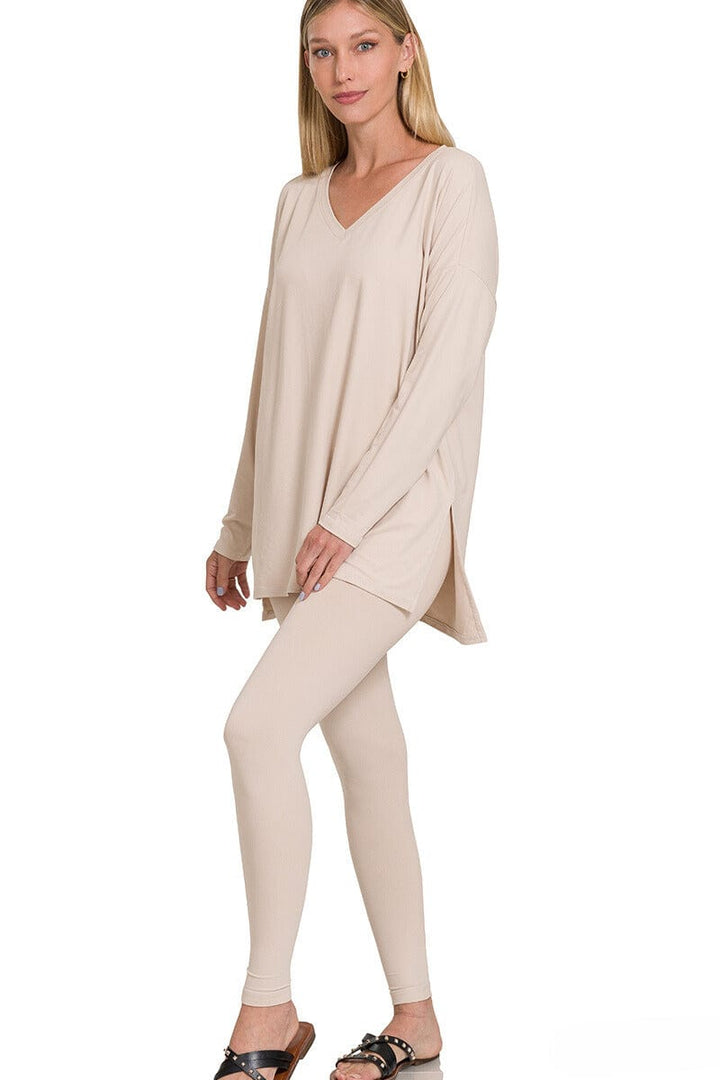 Zenana Brushed Soft Microfiber Long Sleeve Loungewear Set