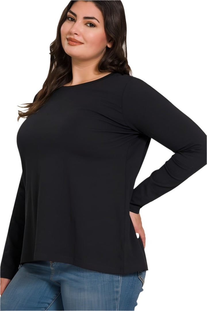 Zenana Cotton Crew Neck Long Sleeve T-Shirt