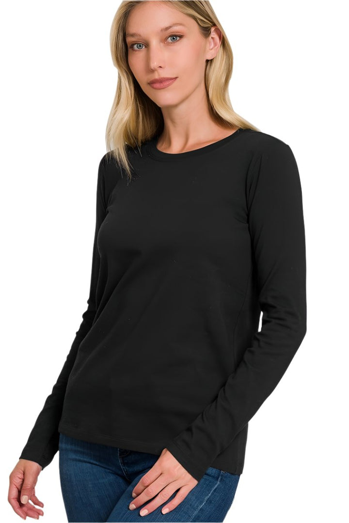 Zenana Cotton Crew Neck Long Sleeve T-Shirt