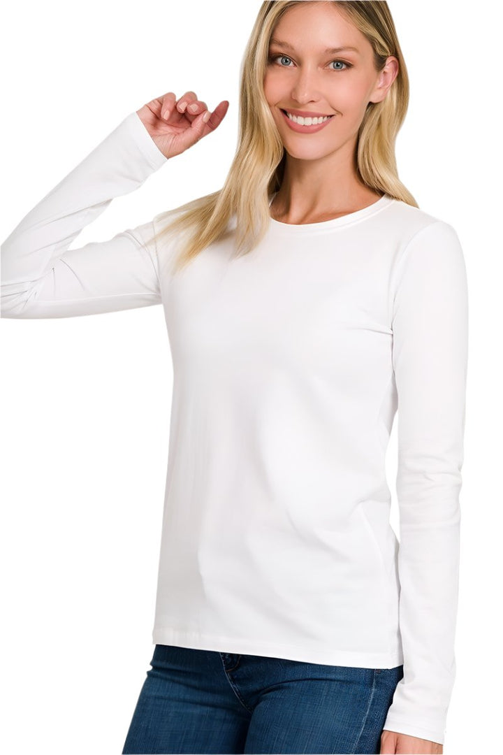 Zenana Cotton Crew Neck Long Sleeve T-Shirt