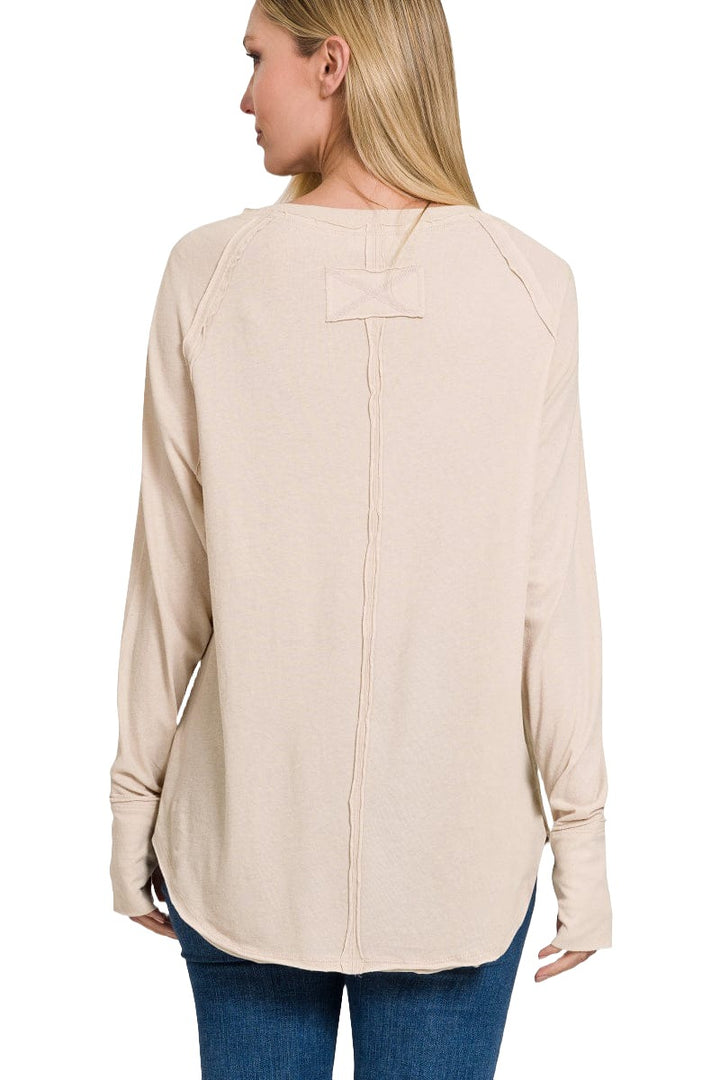 Zenana Cotton Raglan Sleeve Thumbhole Top