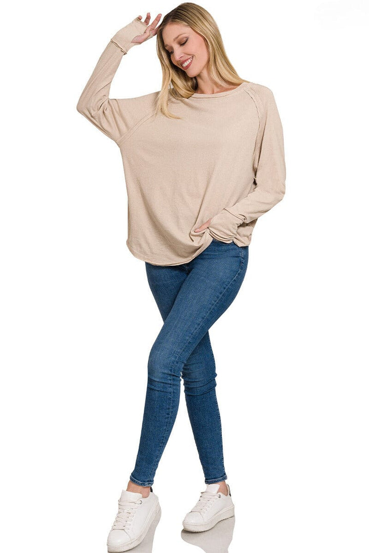 Zenana Cotton Raglan Sleeve Thumbhole Top