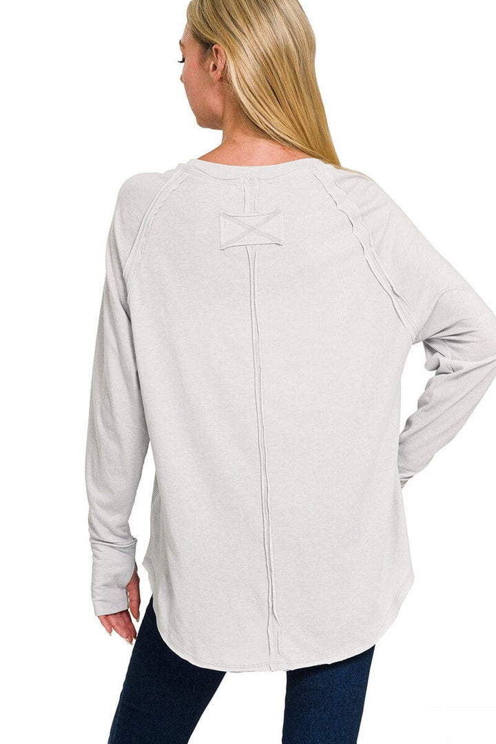 Zenana Cotton Raglan Sleeve Thumbhole Top