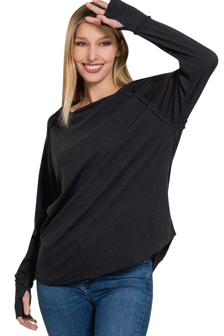 Zenana Cotton Raglan Sleeve Thumbhole Top