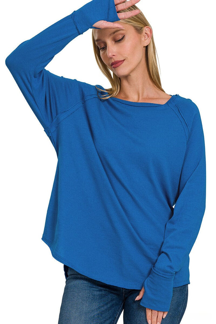 Zenana Cotton Raglan Sleeve Thumbhole Top