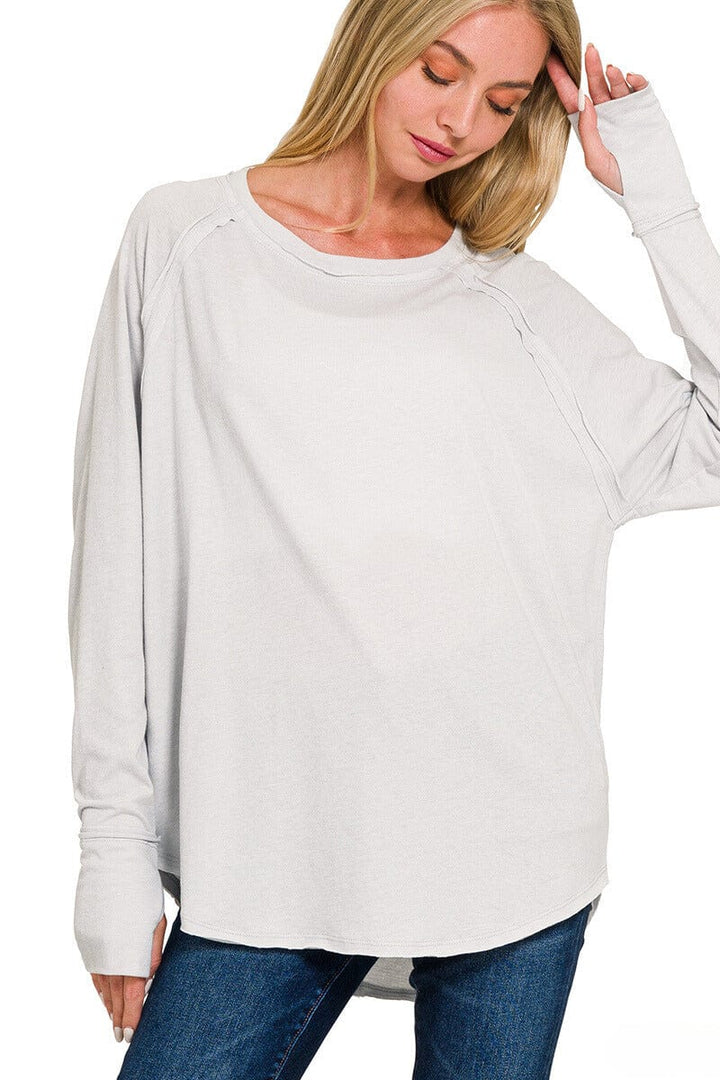 Zenana Cotton Raglan Sleeve Thumbhole Top