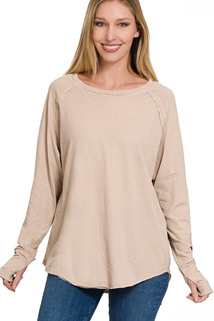 Zenana Cotton Raglan Sleeve Thumbhole Top