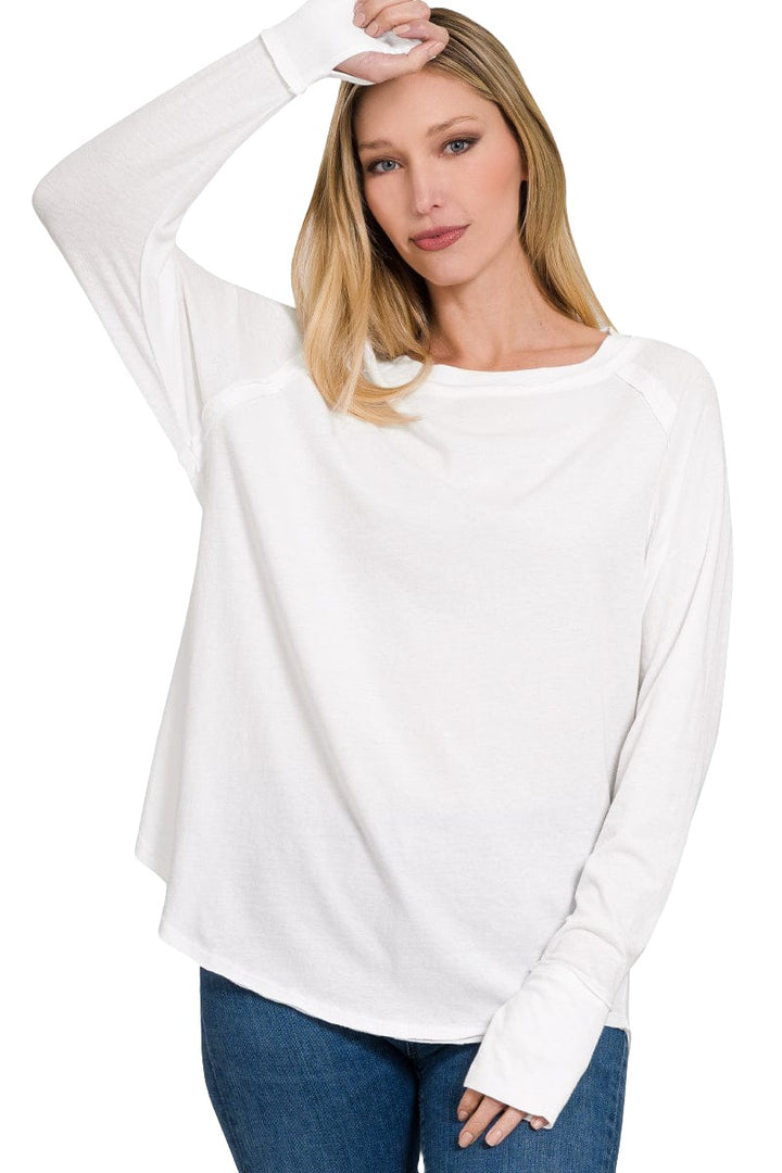 Zenana Cotton Raglan Sleeve Thumbhole Top