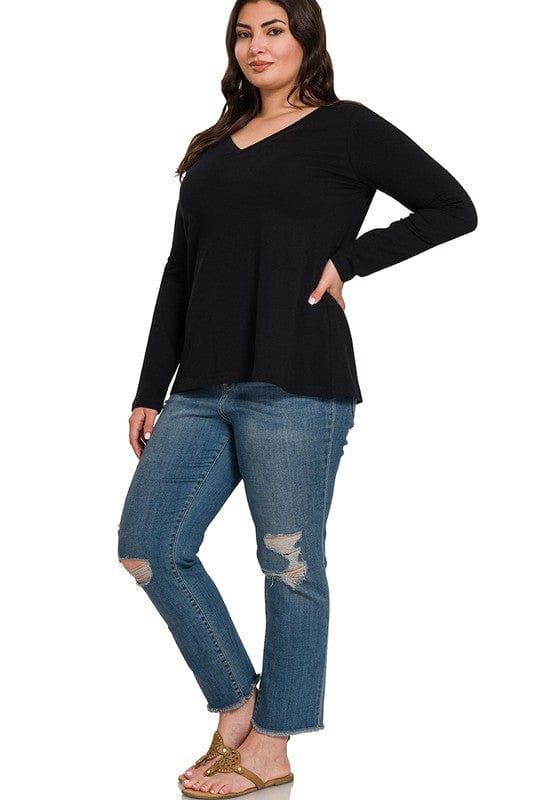 Zenana Cotton V-Neck Long Sleeve T-shirt