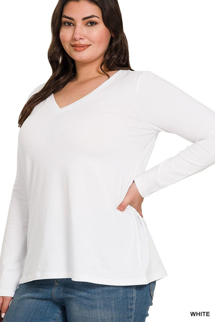 Zenana Cotton V-Neck Long Sleeve T-shirt