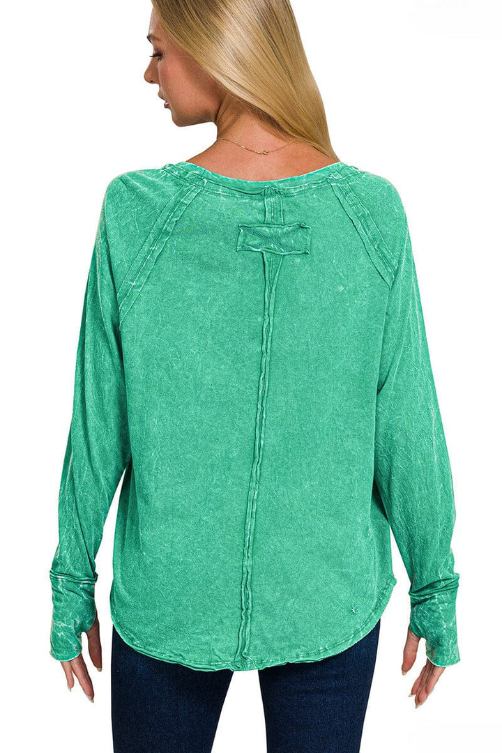 Zenana Crinkle Washed Long Sleeve Top with Thumbholes