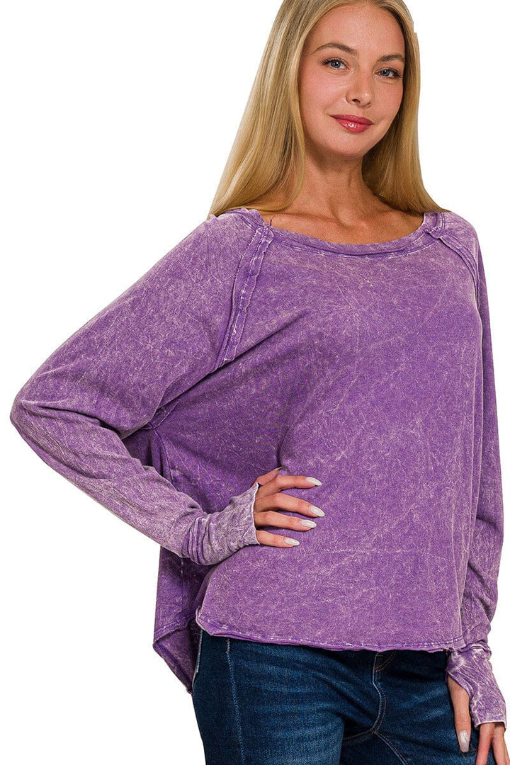 Zenana Crinkle Washed Long Sleeve Top with Thumbholes