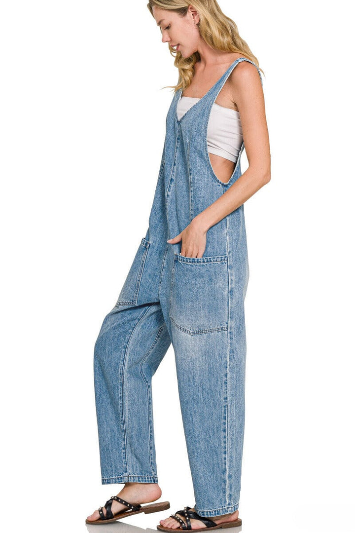 Zenana Denim Adjustable Strap Baggy Jumpsuit with Pocket