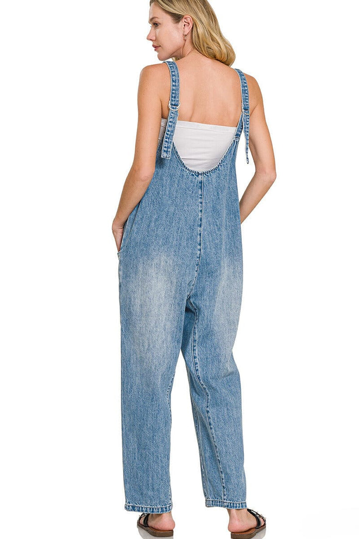 Zenana Denim Adjustable Strap Baggy Jumpsuit with Pocket