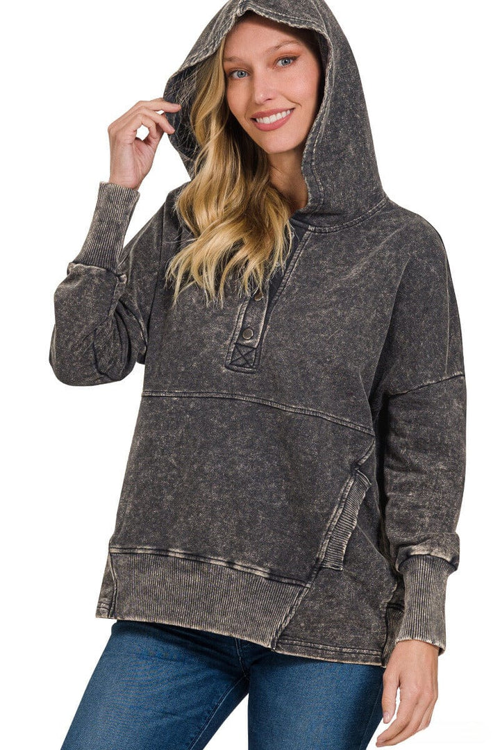 Zenana French Terry Acid Wash Kangaroo Pocket Hoodie