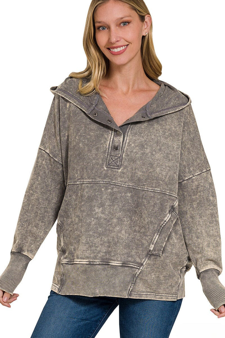 Zenana French Terry Acid Wash Kangaroo Pocket Hoodie