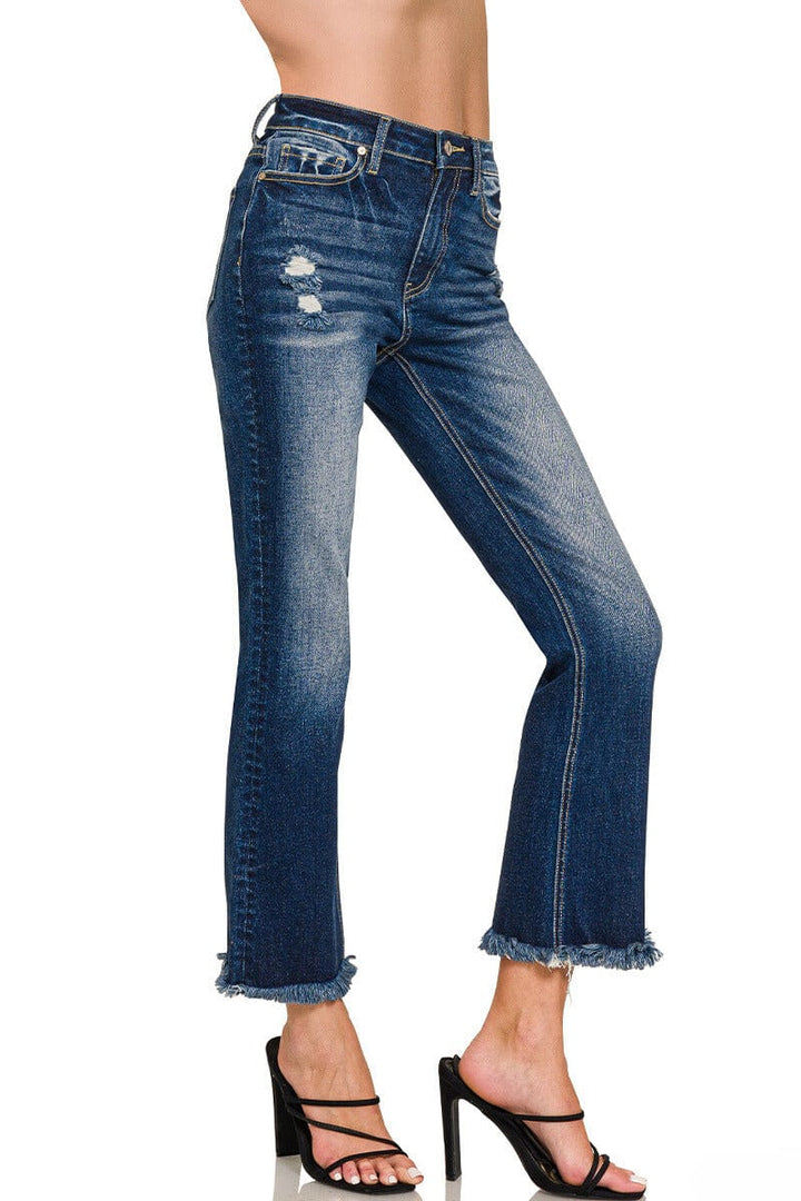 Zenana High Rise Straight Cropped Leg Raw Hem Jeans