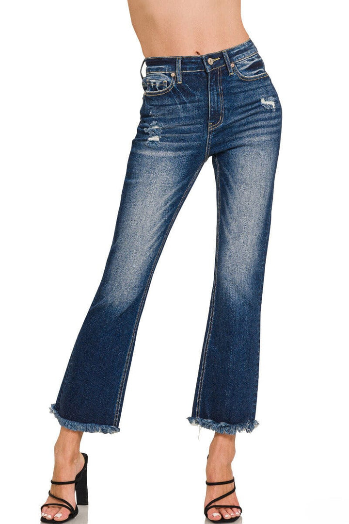 Zenana High Rise Straight Cropped Leg Raw Hem Jeans