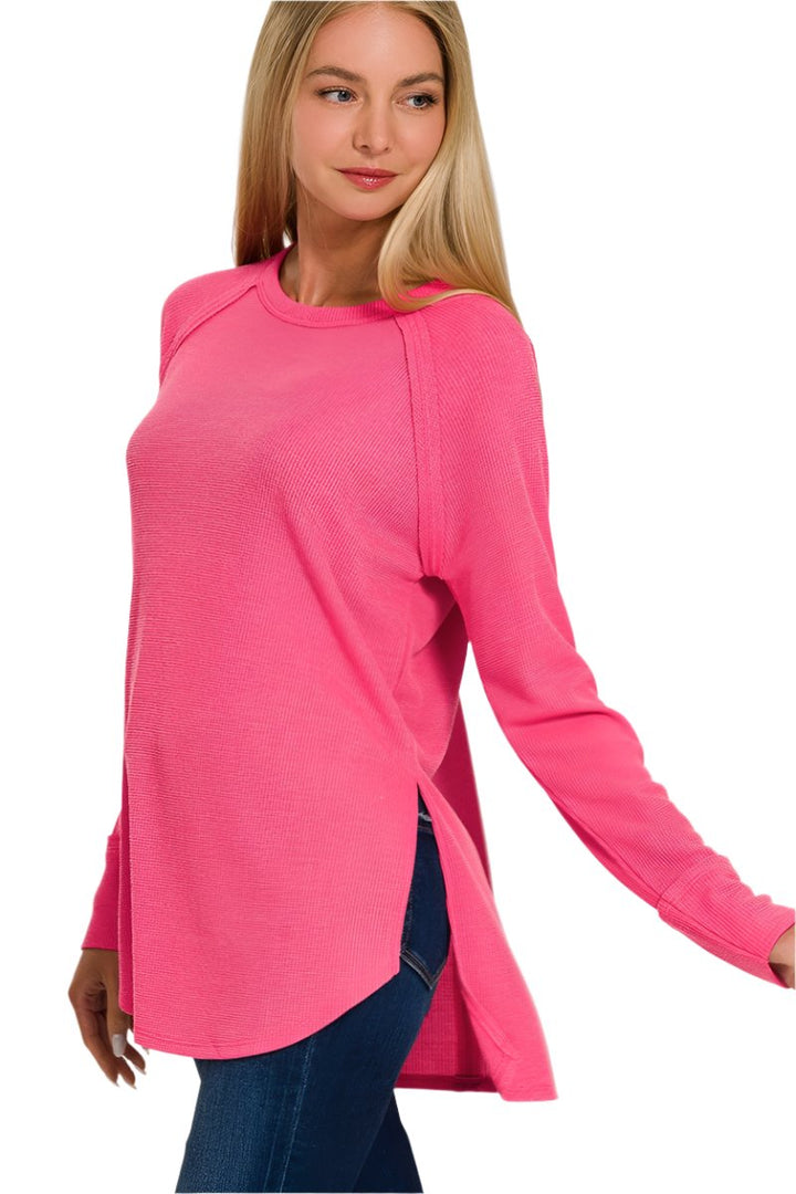 Zenana Melage Baby Waffle Long Sleeve Top