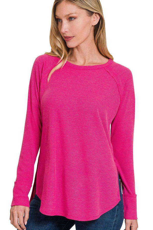 Zenana Melage Baby Waffle Long Sleeve Top