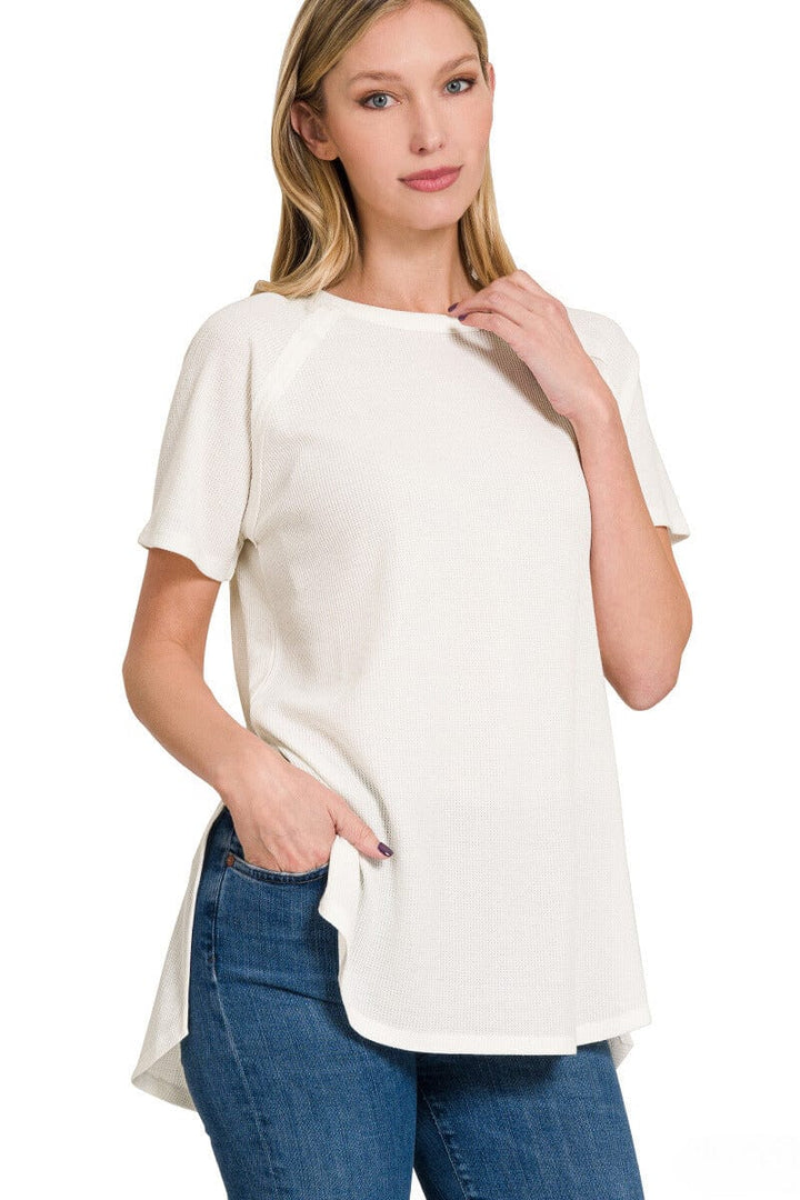 Zenana Melange Baby Waffle Short Sleeve Top