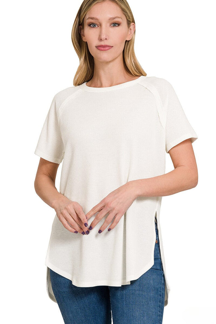 Zenana Melange Baby Waffle Short Sleeve Top