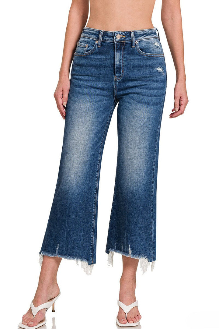 Zenana Mid Rise Straight Raw Hem Denim Jeans