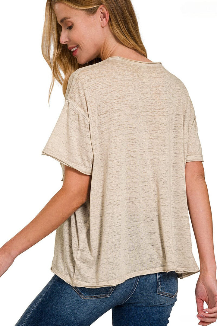 Zenana Oversized Melange Burnout Raw Edge Tee