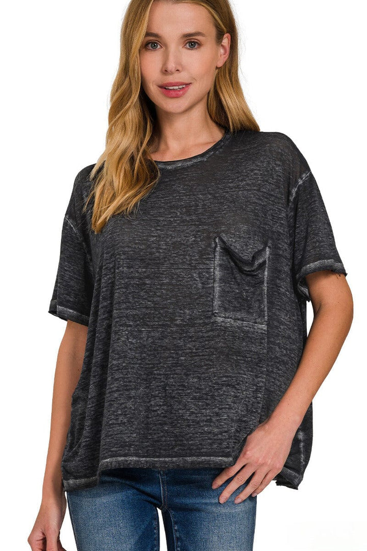 Zenana Oversized Melange Burnout Raw Edge Tee