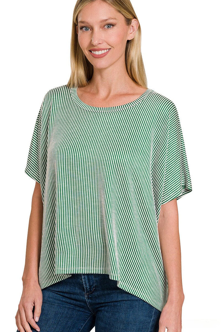 Zenana Ribbed Striped Oversized Short Sleeve Top